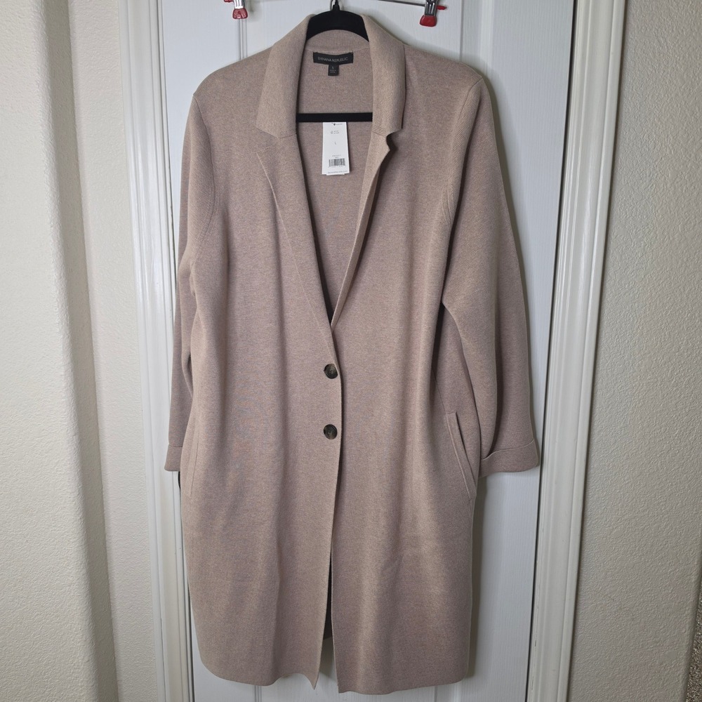 Banana Republic Womens Tan Knit Longline Coatigan Sweater Jacket Large NWT